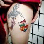 Japanese popular colored  crane tattoo 