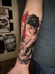 Crane Black & Grey Realistic Tattoo 鶴 侍 リアルタトゥー